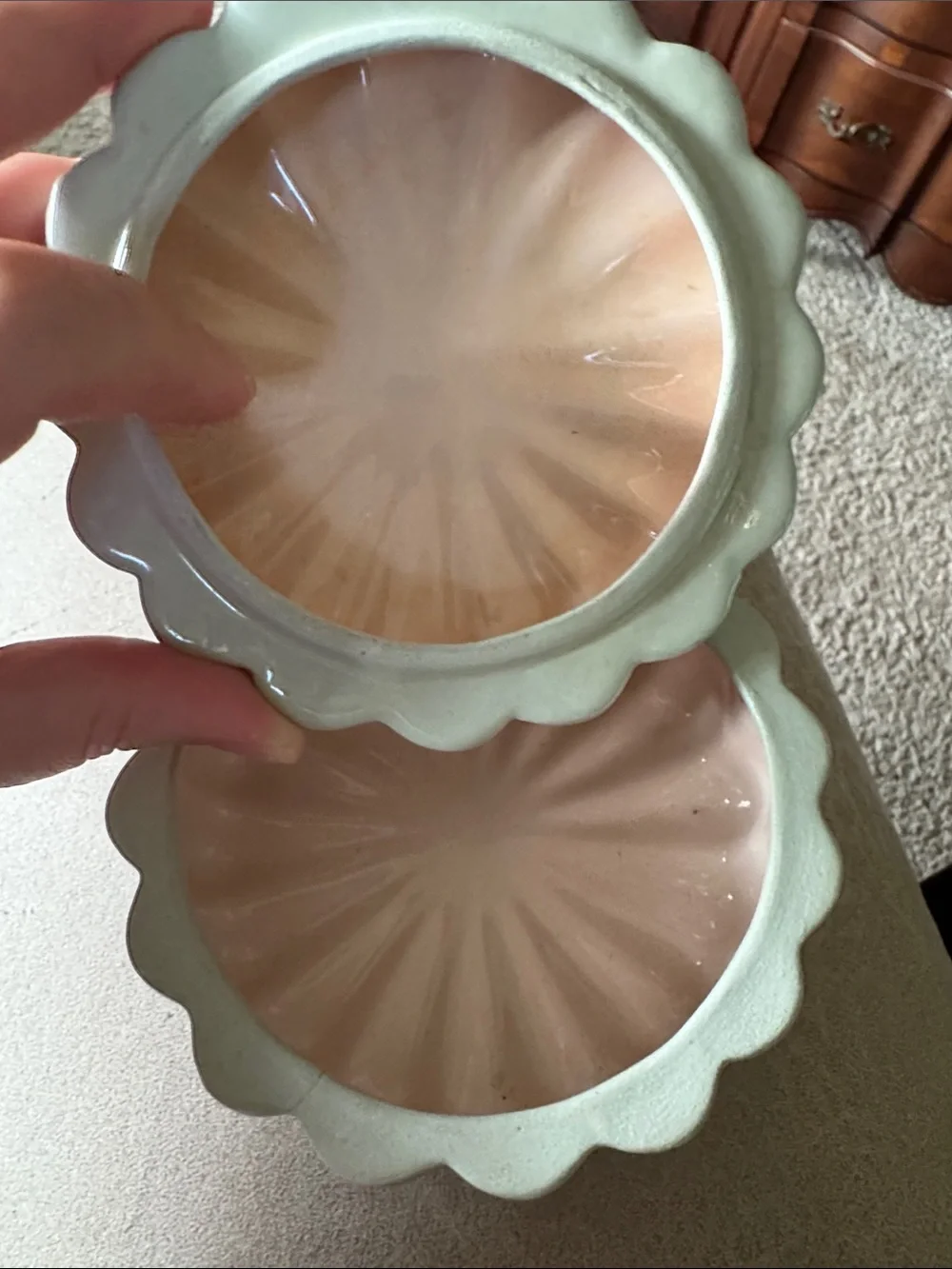 Vintage Rose Mint Trinket Porcelain Jewelry Holder GUC -Small Flaw